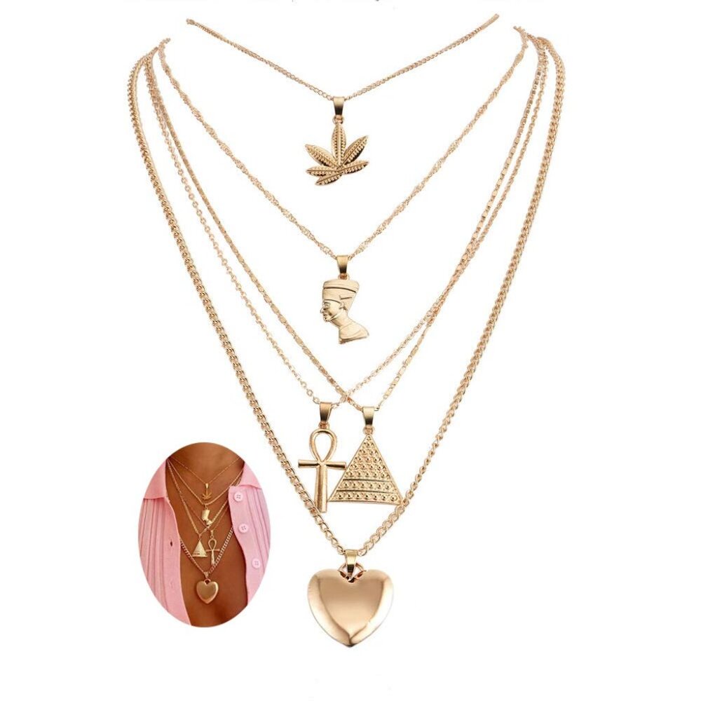 Egyptian Queen Layered Necklace Punk Gold Alloy Unisex Jewelry Statement Piece